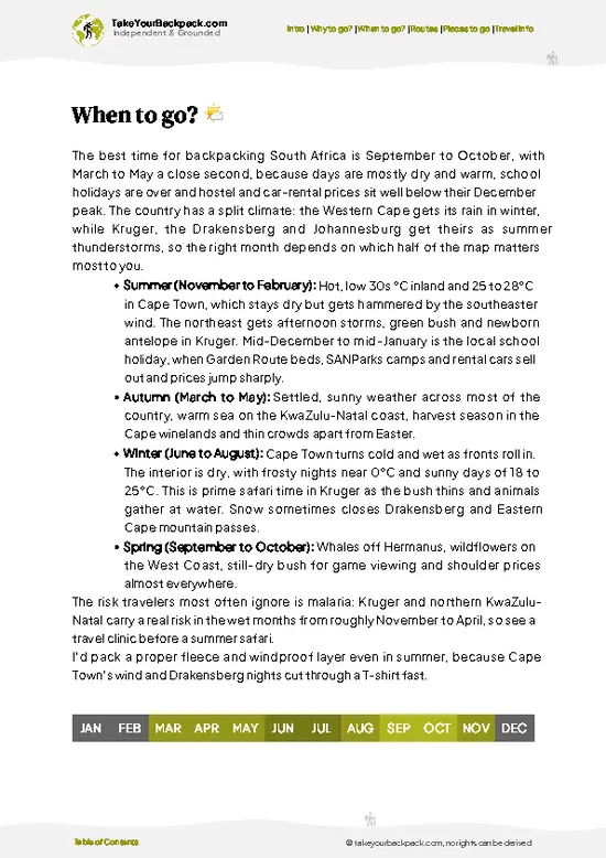 example page 3 from our offline Travel Guide for South Africa